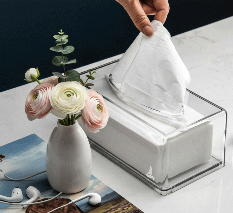 Porta Lenços Máscara Papel Interfolha Caixa Acrílico Cristal Transparente Lorben