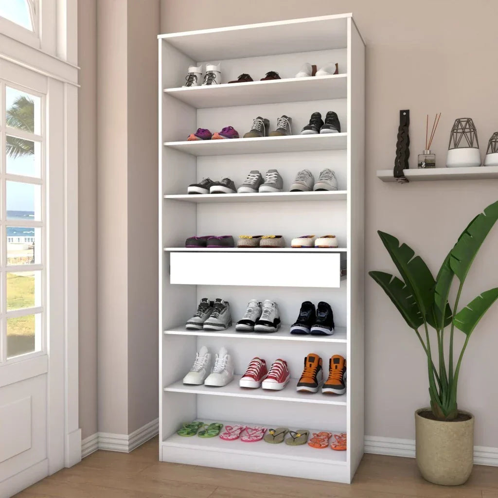 Sapateira Vertical Rubi 2 Portas com Espelho e Gaveta - 100% MDF Branco [15 Pares]